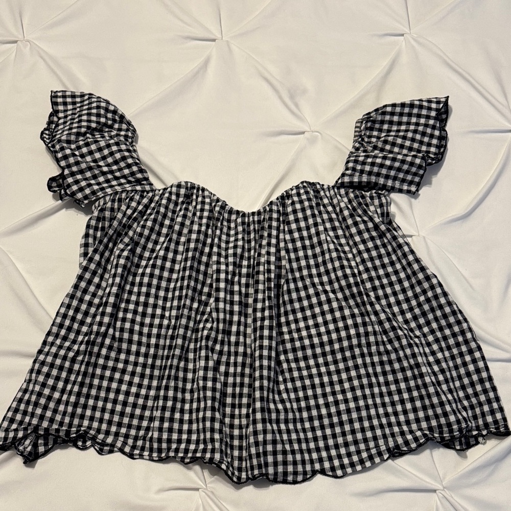 Black & White Gingham Off‑Shoulder Corset Crop Top • Trendy Summer Style